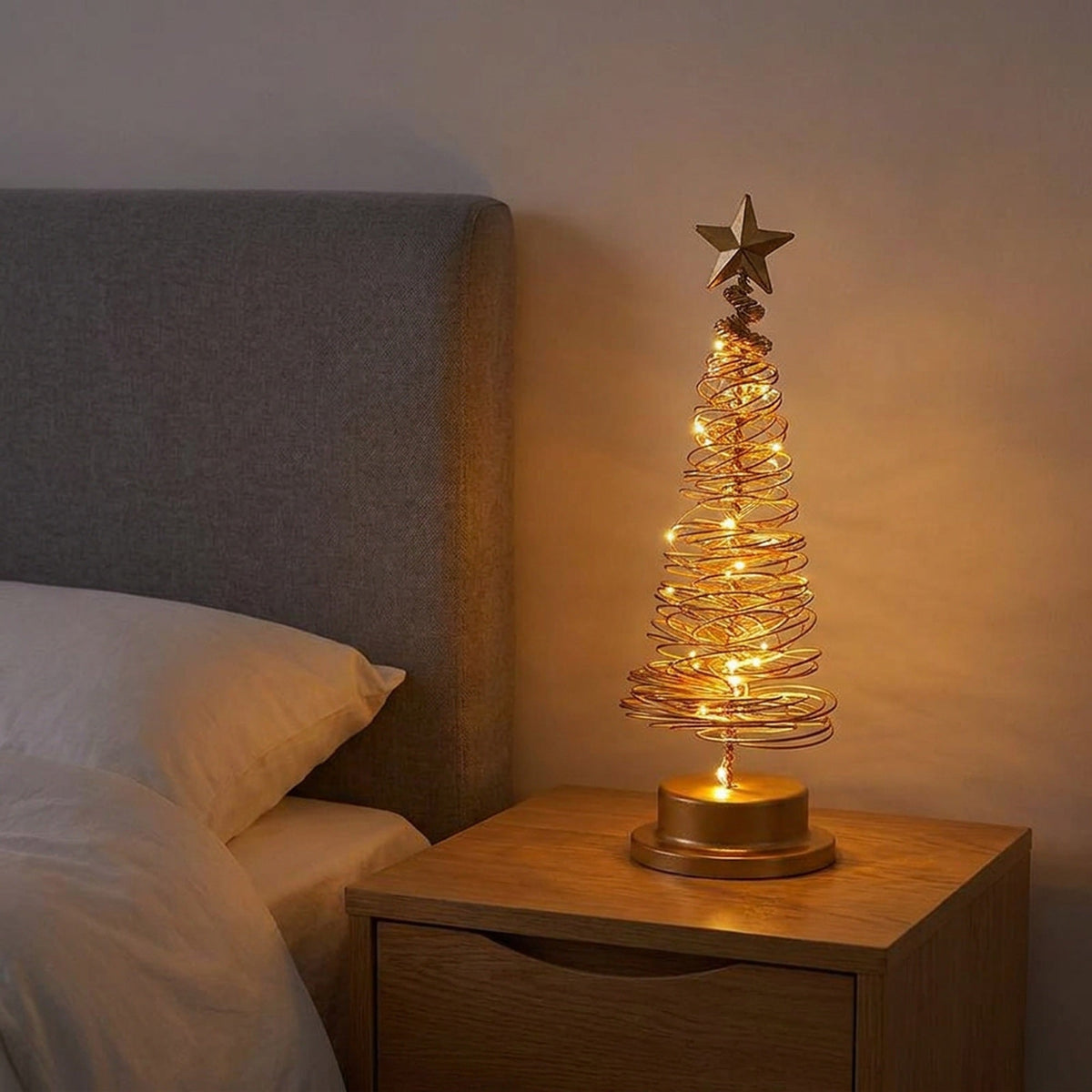 Spiral Christmas Tree Table Lamp – Gold Wire Tabletop Tree with Star Topper, Battery Operated LED