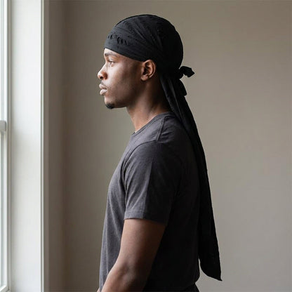 Vintage Hole Cotton Durag Headband – Long-Tail Pirate Style Bandana for Hip Hop Fashion, Cycling, and Trendy Urban Headwear