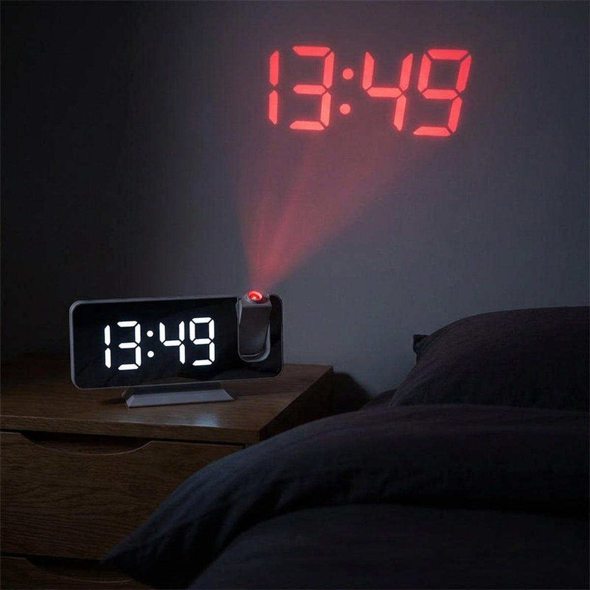 Mirror Projection Alarm Clock - FM Radio LED Digital Smart Alarm Clock with 180° Time Projection Snooze