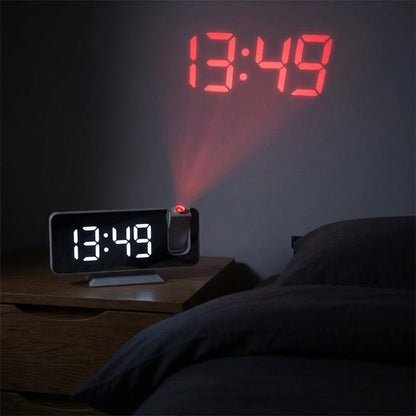 Mirror Projection Alarm Clock - FM Radio LED Digital Smart Alarm Clock with 180° Time Projection Snooze