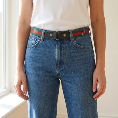 Buckle-Free Stretch Belt for Women - Flat Elastic Waist Belt with Snap Tabs, No Buckle Bulge