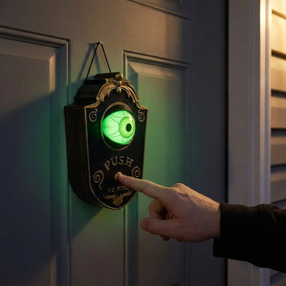 Animated Eyeball Halloween Doorbell - Push-to-Ring Decoration with Spooky Sounds and Glowing Green Eye