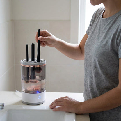 Electric Makeup Brush Cleaner Cup with Silicone Holder Lid and Cleaning Mat, USB Powered