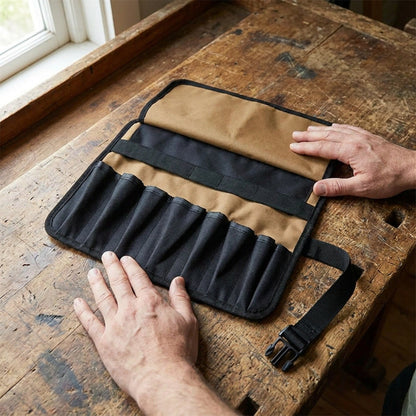 Tool Roll Bag – Roll-Up Oxford Cloth Wrench Organizer, 8 Pockets, Buckle Strap