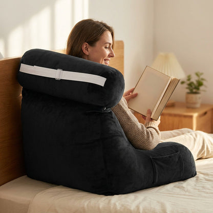 Backrest Pillow With Arms & Adjustable Headrest - Back Cushion With Detachable Neck Pillow Bed Reading Rest Backrest Chair Car Seat Sofa Waist Pad