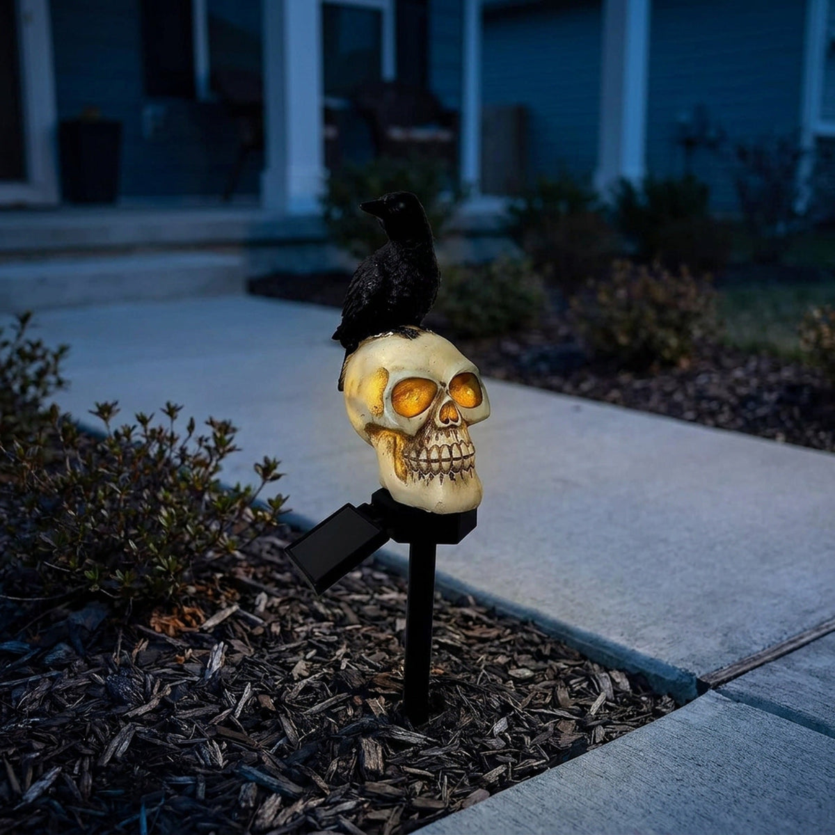 Raven Solar Halloween Pathway Lights - Halloween Decor Outdoor Skeleton Skull Head, Halloween Crows and Ravens Decor