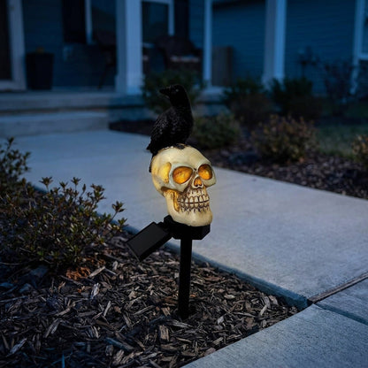 Raven Solar Halloween Pathway Lights - Halloween Decor Outdoor Skeleton Skull Head, Halloween Crows and Ravens Decor