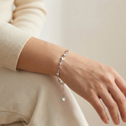 Sterling Silver Heart Zircon Bracelet – 925 Sparkling Adjustable Chain Jewelry with Elegant Korean Design for Women, Romantic Gifts and Parties