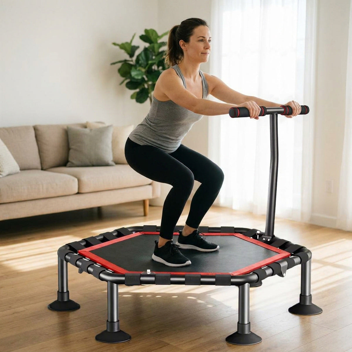 Foldable 50-Inch Hexagon Trampoline – Indoor Fitness Fun for Kids and Adults, Space-Saving Exercise Equipment for Cardio at Home
