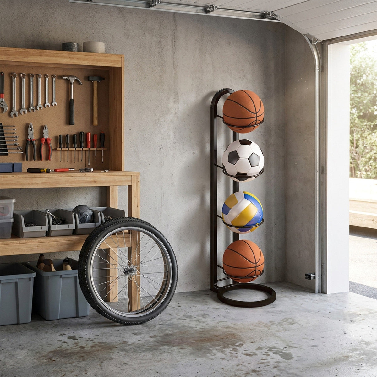 Sports Ball Storage Rack - Removable Garage Ball Organizer, Vertical Sports Display Stand for Volleyball, Football, Basketball and Soccer Ball