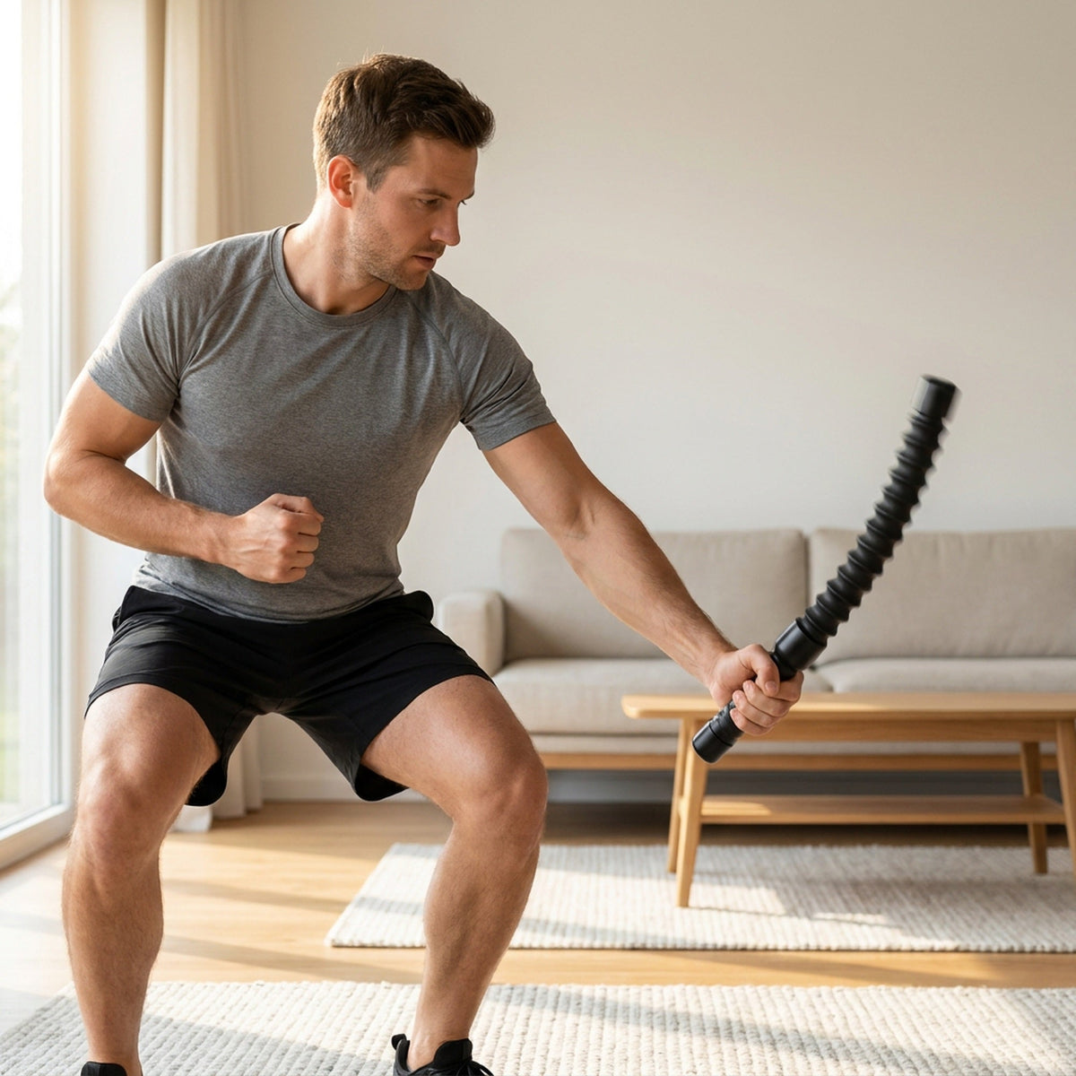 Cordless Battle Rope Bar — Coil-Spring Training Stick for Battle Rope Waves, No Rope and No Anchor, Single or Pair