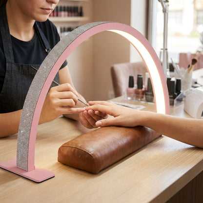 Half Moon Nail Desk Lamp – 28 in LED Arc Work Light for Nails, Lashes, Brows & Tattoo, 3000K–6000K Dimmable