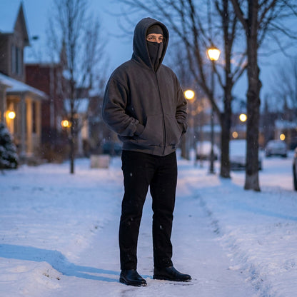 Men's Winter Balaclava Zip Hoodie – Warm Hooded Sweatshirt with Built-In Face Mask for Outdoor Adventures