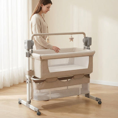 Portable Electric Bassinet - Rolling Baby Bassinet with Remote-Controlled Rocking, Fold-Down Side and Bluetooth Sound