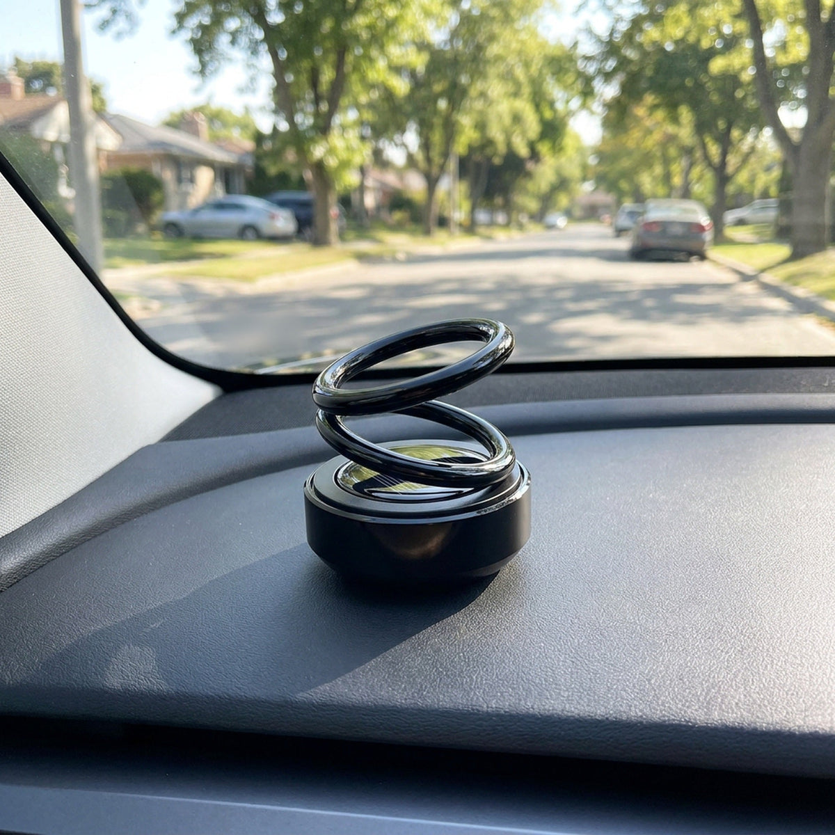 Solar Rotating Car Air Freshener - Double Ring Aromatherapy Diffuser for Car, Living Room, Bathroom