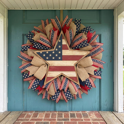 Fourth of July Patriotic Wreath – 17.7in Red White Blue Flag Garland for Front Door, Memorial Day Pride Wall Decor & Festive Independence Day Swag