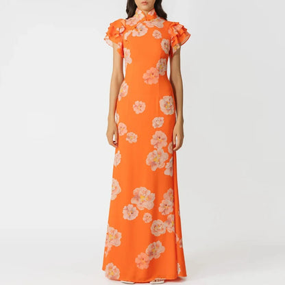 Asymmetrical Printed Turtleneck Long Dress – Women’s Fall/Winter Maxi Fashion, Full Sleeves, Chic Style for Modern Elegance
