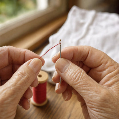 Self-Threading Needles - 12 Slit-Eye Hand Sewing Needles, Gold-Eye or Silver, Optional Wooden Case