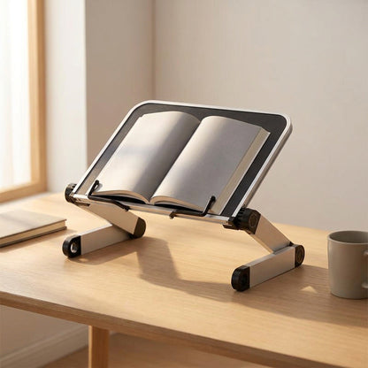 Adjustable Book Stand - Aluminum Folding Reading Holder with Page Arms for Study, Cookbooks and Tablets