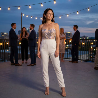 Sexy Women’s Sequin Jumpsuit – Strapless Club Outfit One-Piece Romper for Parties, Fashion Events, and Night Outs