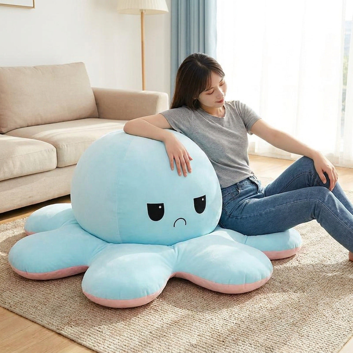 Giant Reversible Octopus Plush – Flip for a Mood Change, Perfect for Kids