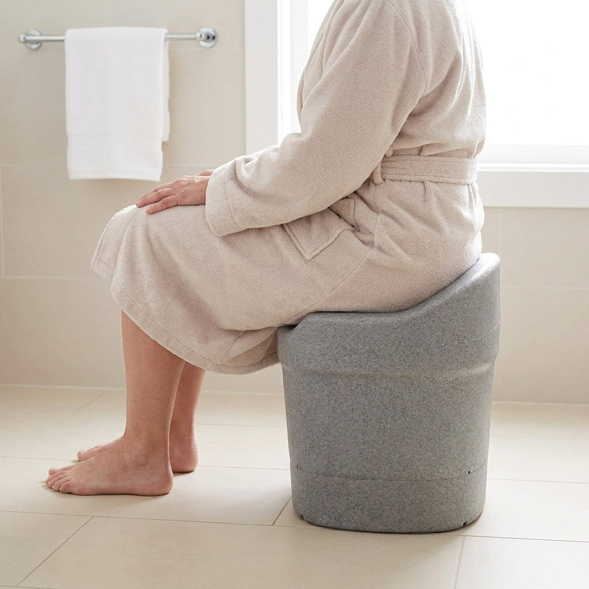 Molded Foam Bath Stool – Wide Curved-Back Shower Seat, in Gray or Cream