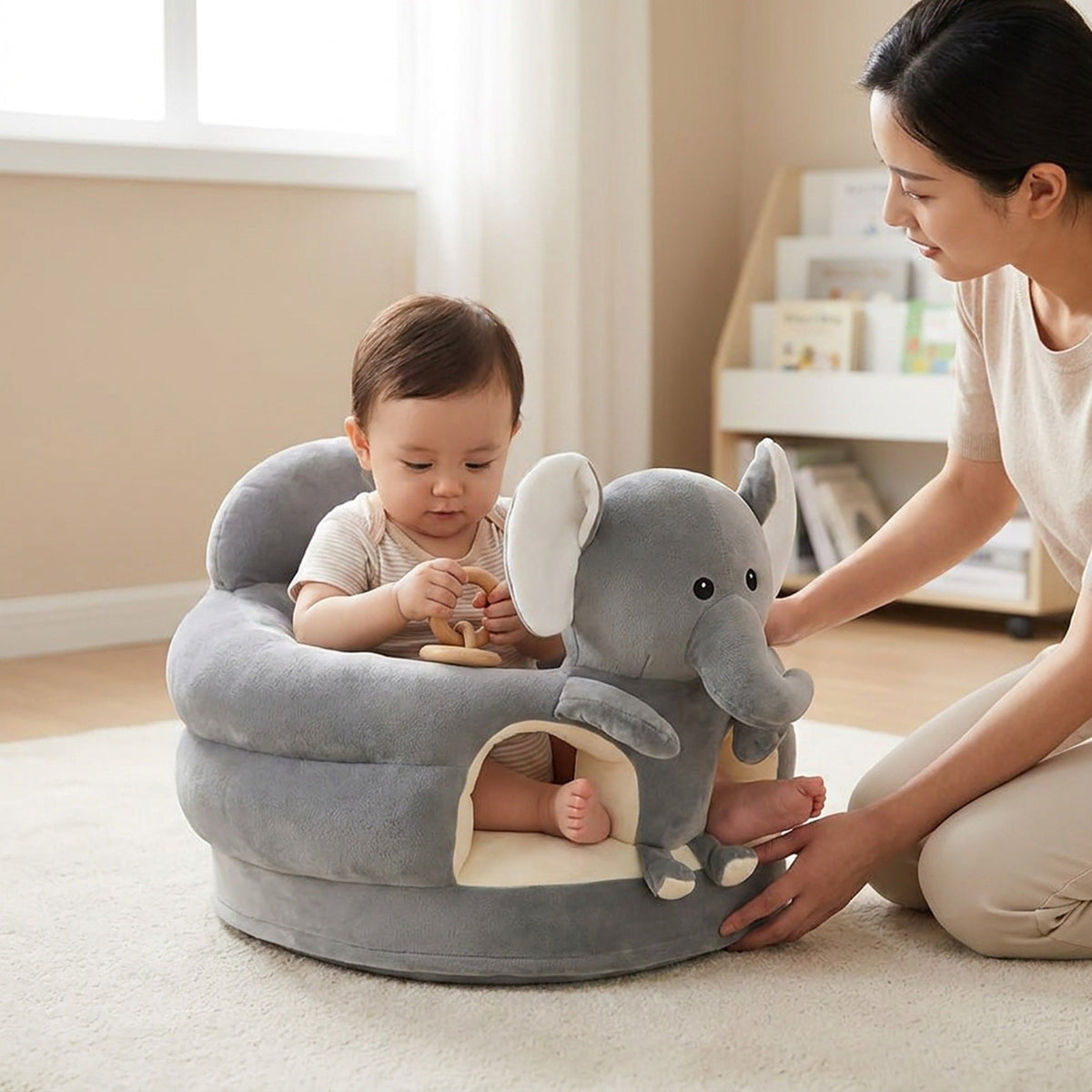 Plush Animal Floor Seat – Soft Foam Ring Cushion for Babies Who Already Sit Up
