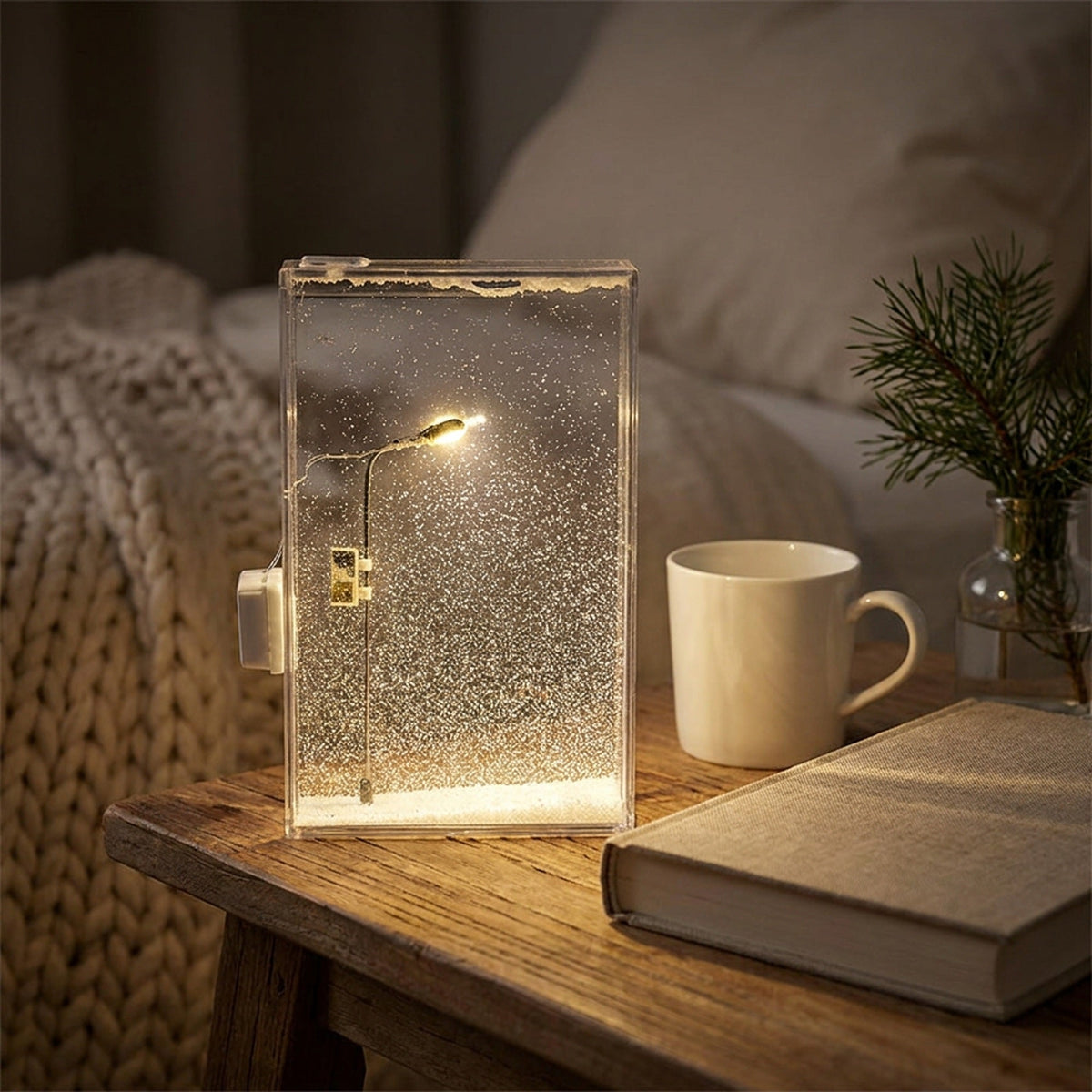 Snowy Scene Night Lights – DIY Christmas Street Lamp with Flowing Snow Effect for Magical Holiday Desktop Décor