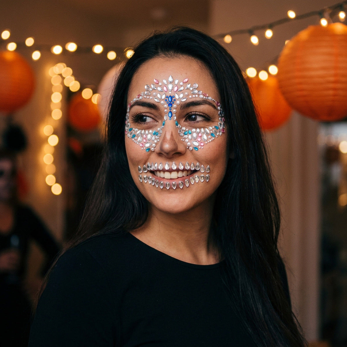 Halloween Face Stickers - Party Horror Grimace Decorations, Acrylic Gem Temporary Tattoo Stickers