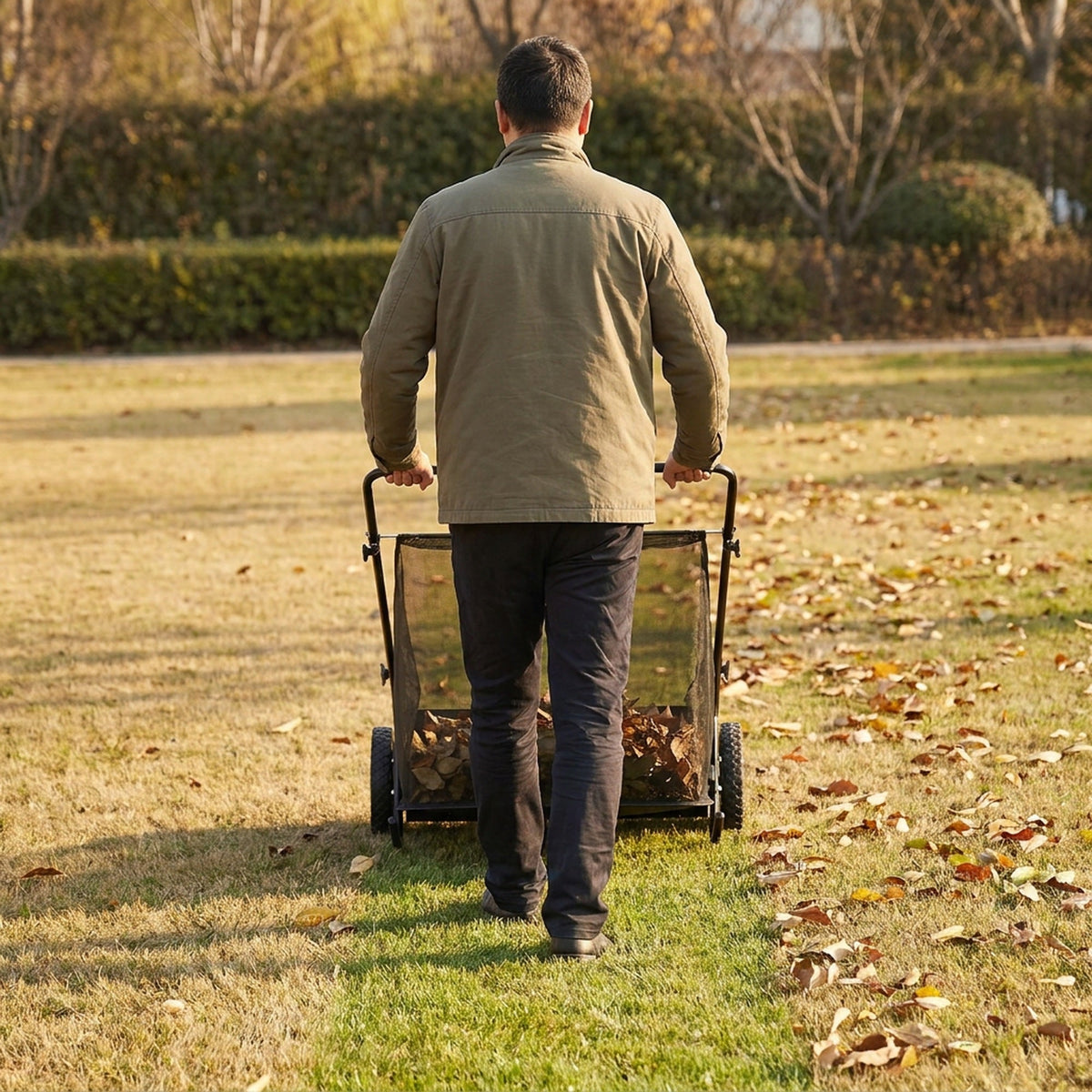 Push Lawn Sweeper - 26 in Sweeping Path, 7 cu ft Mesh Hopper, Four Spinning Brushes, No Fuel or Cord