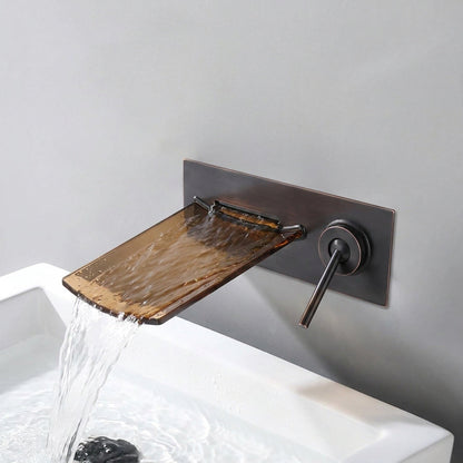 ORB Black Waterfall Faucet – Glass Spout Wall-Mounted Bathtub Mixer Tap for Modern Bathroom Aesthetics