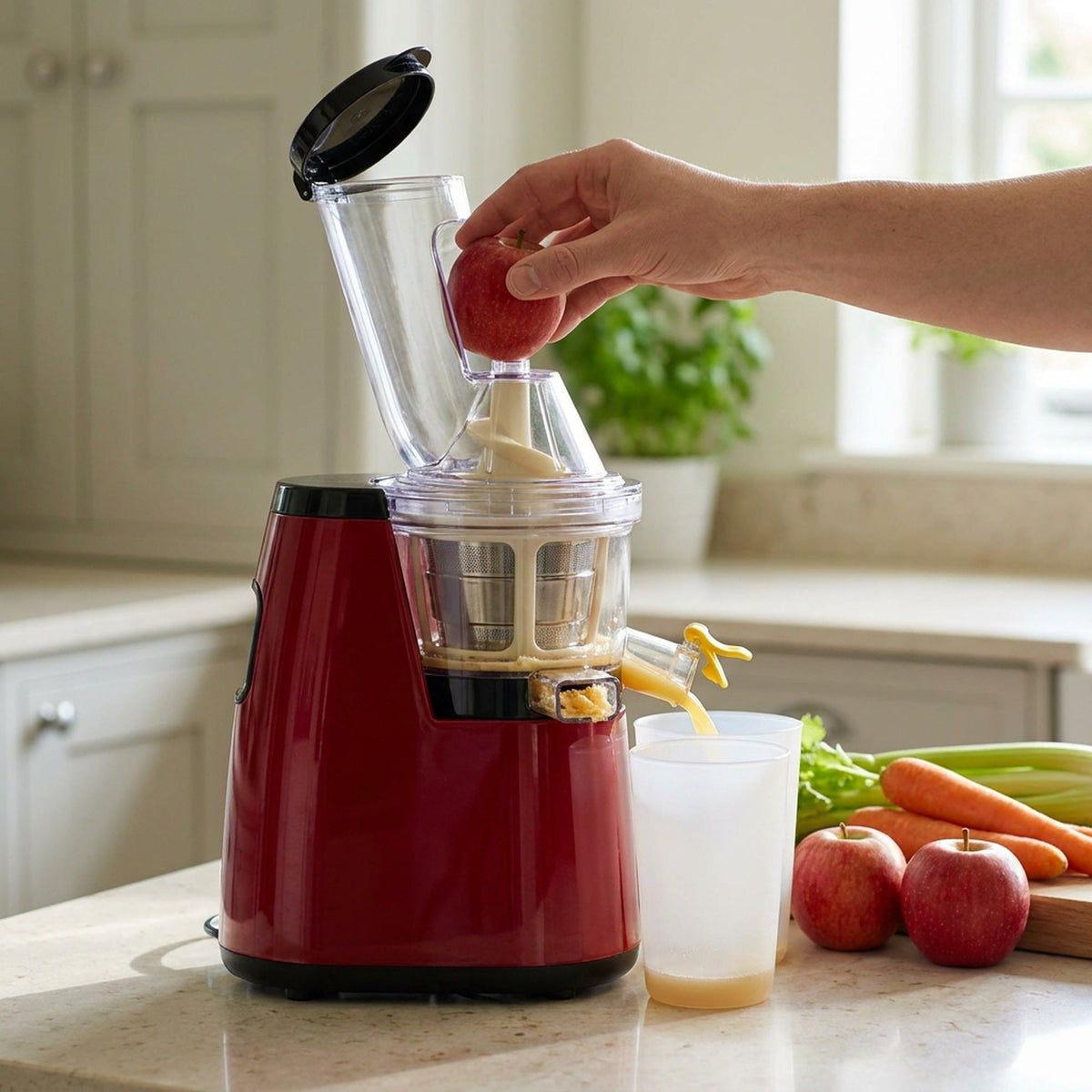 Automatic Slow Juicer – 90mm Whole-Fruit Chute, High-Torque Cold Press for Celery, Carrots, Apples & Leafy Greens with Built-In Pulp Separation