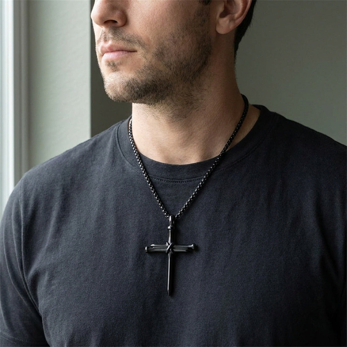 Vintage Stainless Steel Cross Nail Necklace – Christian Jesus Pendant for Men’s Punk Fashion