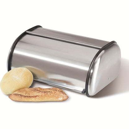 Stainless Steel Roll Top Bread Box – Large Capacity Kitchen Counter Storage with Smooth Sliding Lid, Stylish Modern Design for Fresh Bread and Baked Goods