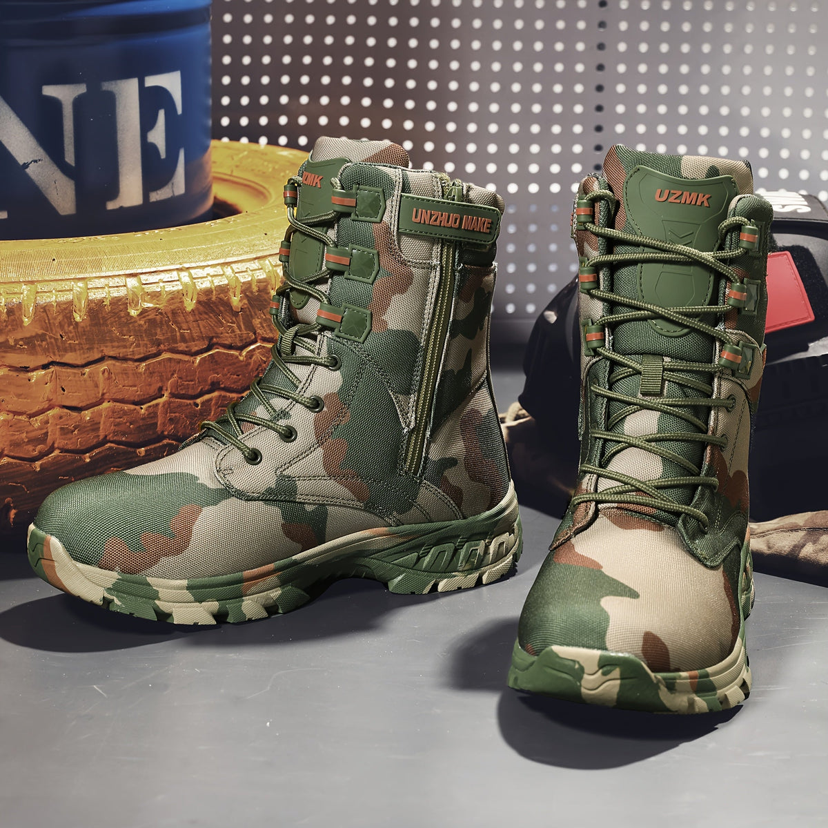 Men’s Camo High-Top Hiking Boots – Non-Slip Lace-Up Outdoor Work Shoes for Trekking, Hunting & Adventure