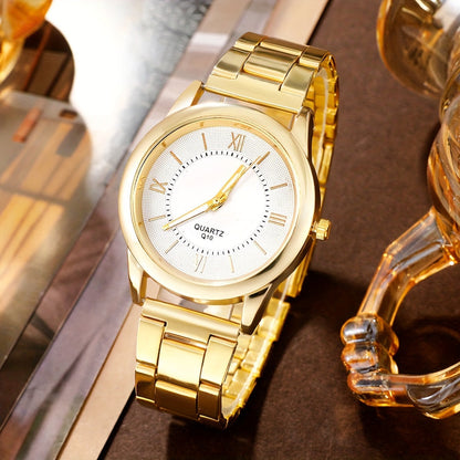 Women’s Watch & Jewelry Gift Set – 6-Piece Golden Quartz Watch with Rhinestone Bracelet, Necklace, Earrings & Ring