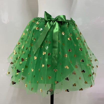 Anime-Inspired Shamrock Tulle Skirt – Adjustable Waist St. Patrick’s Day Costume with Cute Clover Print for Women’s Festive Style