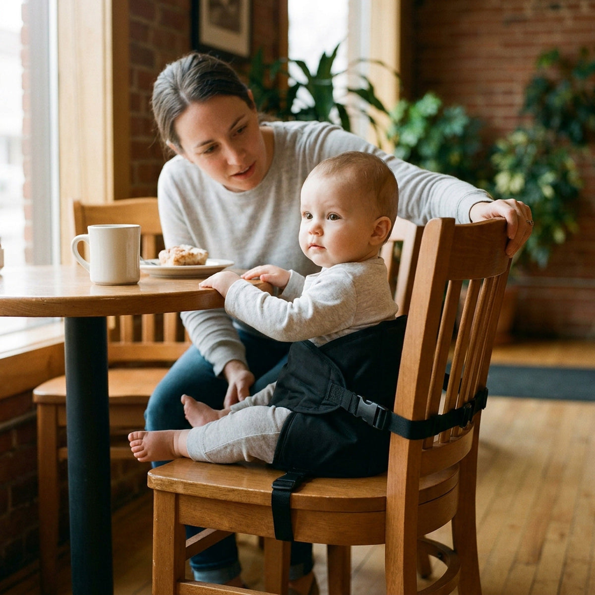 Portable Baby Dining Chair Harness – Washable Fabric Travel High Chair Seat with Safety Belt That Straps Around a Standard Dining Chair