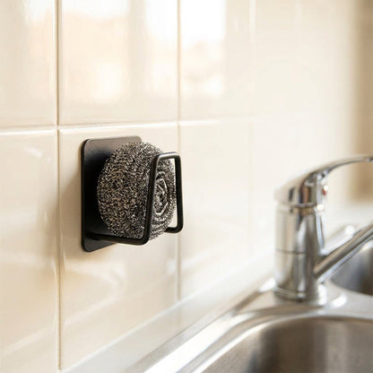 Self-Adhesive Kitchen Sponge Rack – Stainless Steel Sink Organizer with Drain Design, Wall-Mounted Holder for Sponges and Scrubbers, Space-Saving Kitchen Sink Accessories