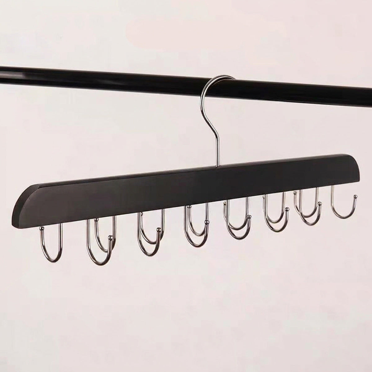 Wooden Tie and Belt Hanger - Closet Bar with 14 or 20 Hooks for Ties, Belts and Scarves