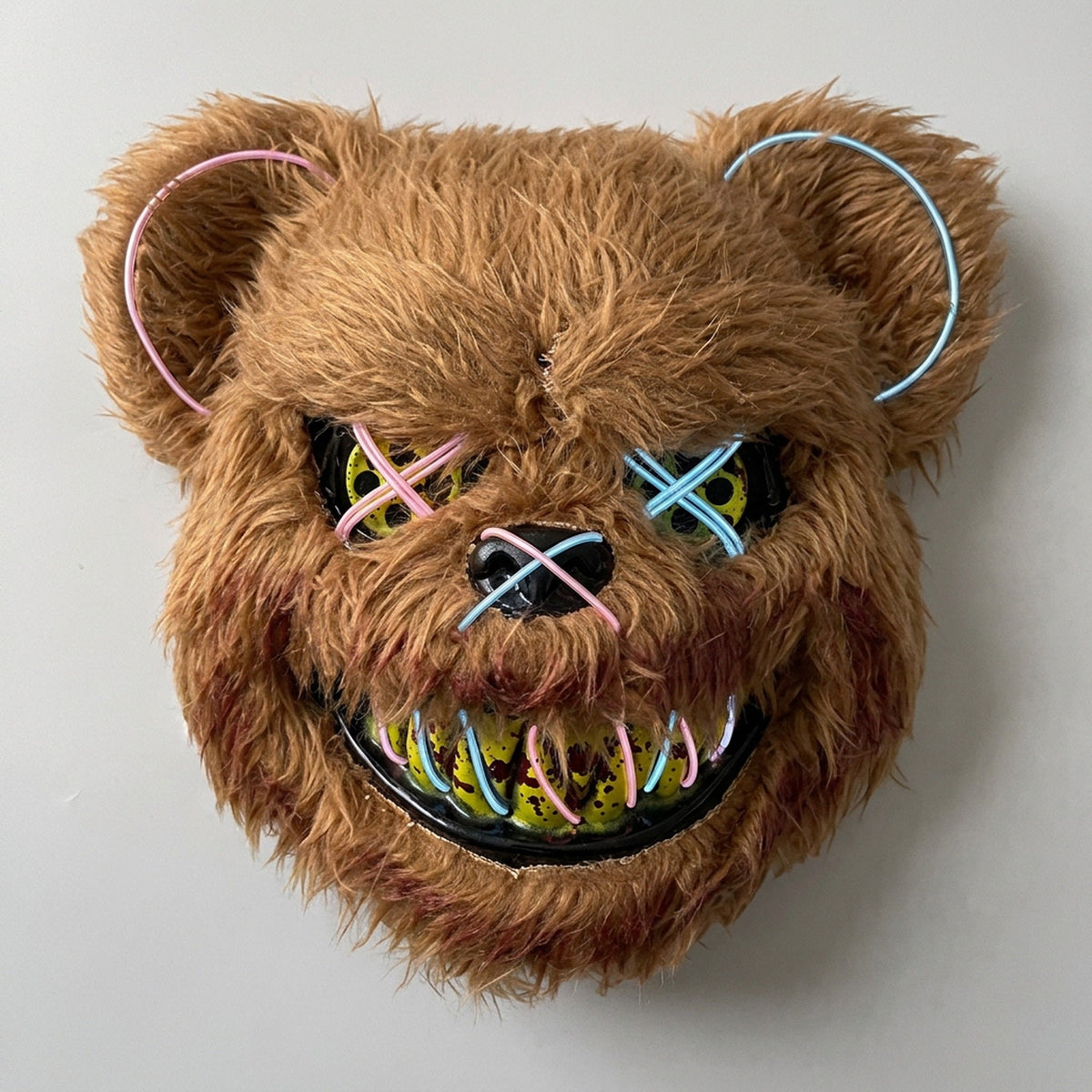 Halloween Bloody Bear Killer Mask – LED Light-Up Flashing Neon Horror Mask for Scary Cosplay, Costume Parties, and Haunted House Decoration