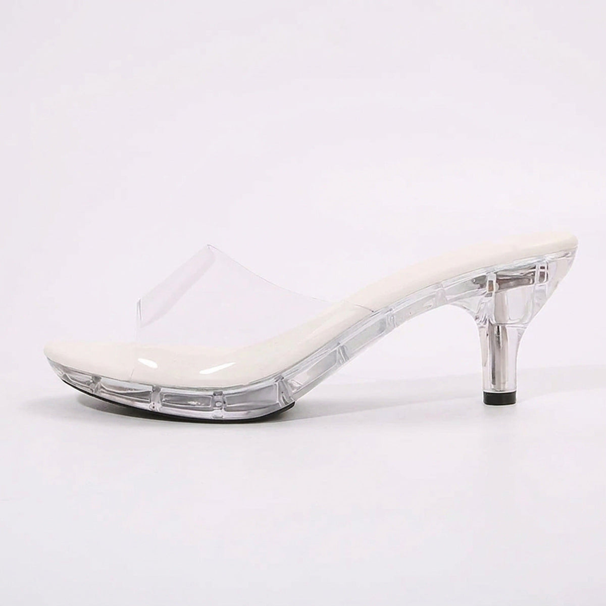 Crystal Clear Women's LED Kitten Heel Sandals – Light-Up Transparent Slide Heels for Nightclubs & Parties