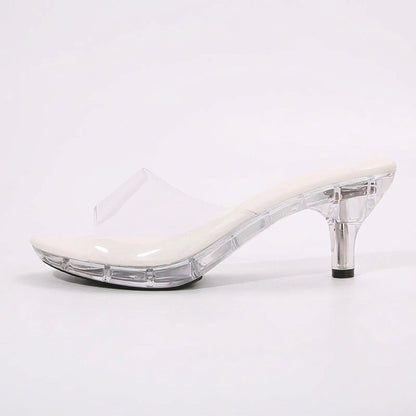 Crystal Clear Women's LED Kitten Heel Sandals – Light-Up Transparent Slide Heels for Nightclubs & Parties