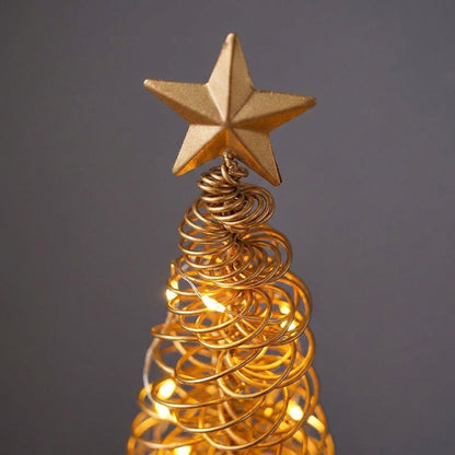 Spiral Christmas Tree Table Lamp – Gold Wire Tabletop Tree with Star Topper, Battery Operated LED
