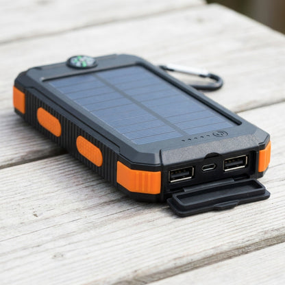 Solar Power Bank with Dual LED Light and Carabiner - USB-Charged Pocket Battery, Solar Panel for Emergency Top-Ups