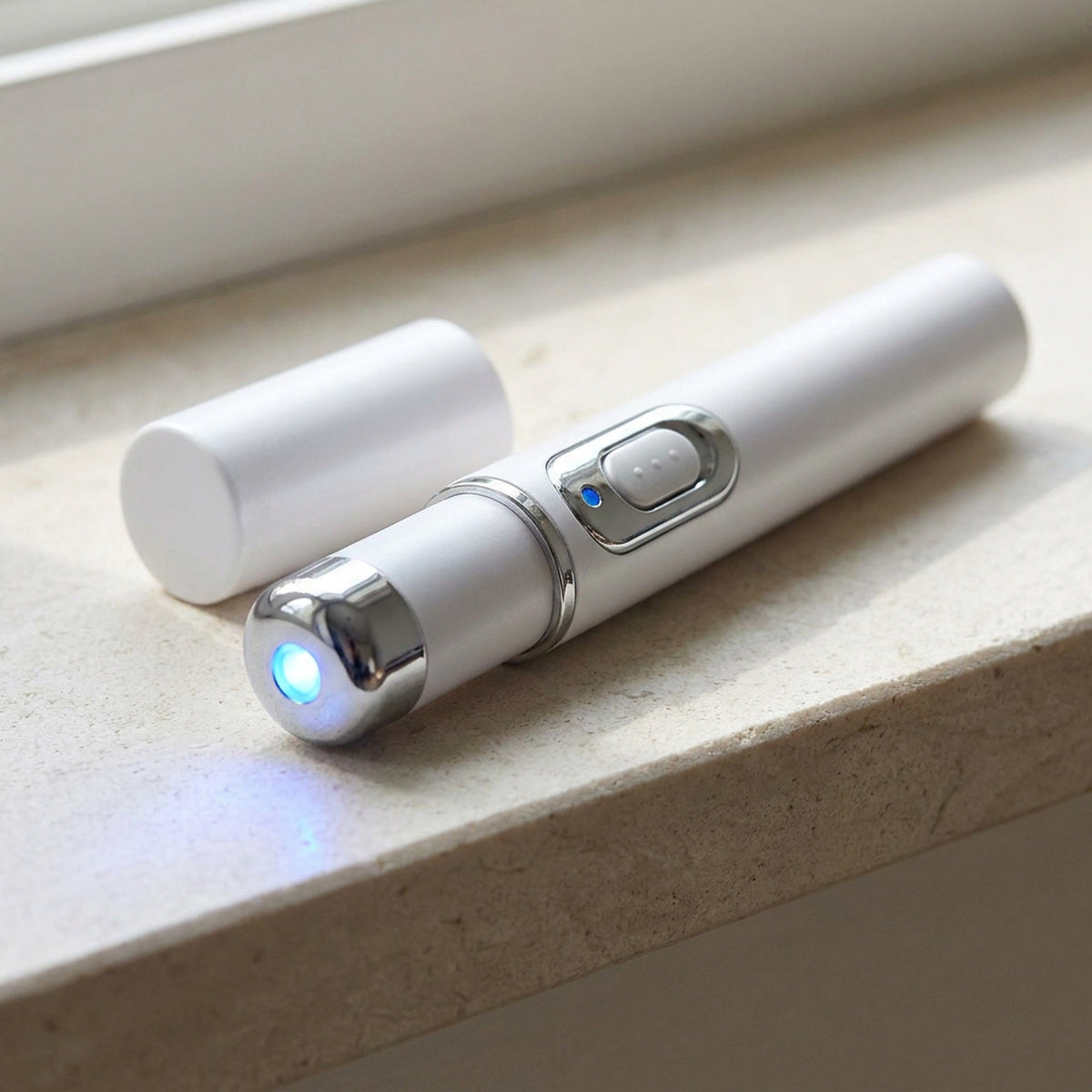Blue LED Beauty Pen - Slim Handheld Wand with Warming Metal Tip