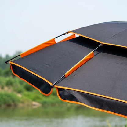 Large Anti-Wind Fishing Umbrella – Double-Deck Vented Canopy, 360° Adjustable UV-Blocking Sunshade with Ground Spike and Carry Bag for Fishing, Camping and Beach Days