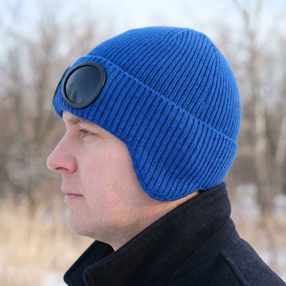 Warm Knitted Beanie With Goggle and Ear Protection – Insulated, Curled Edge, Perfect for Skiing and Winter Outdoor Adventures