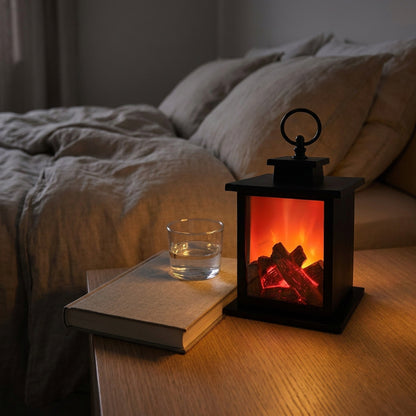 Retro Fireplace Lantern – Flickering Flame Night Light for Christmas Charm, USB/Battery-Powered Holiday Décor