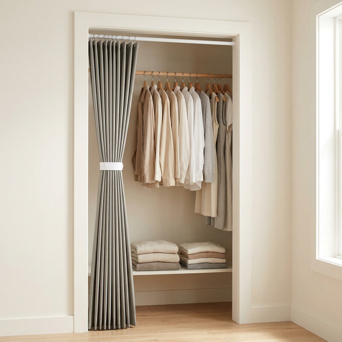 Blackout Door Curtain – Accordion Folding Room Divider Curtain for Doorways & Closets, Pleated Fabric Panel with Hooks